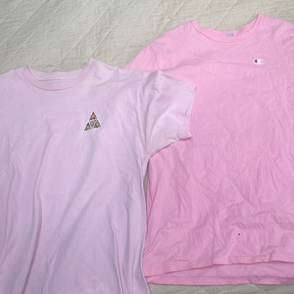 2 pink shirts